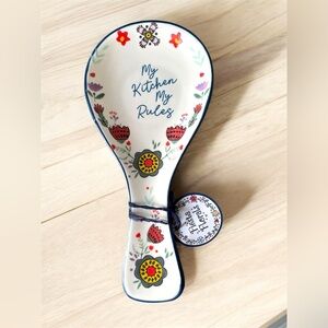 My Kitchen My Rules Floral Spoon Rest